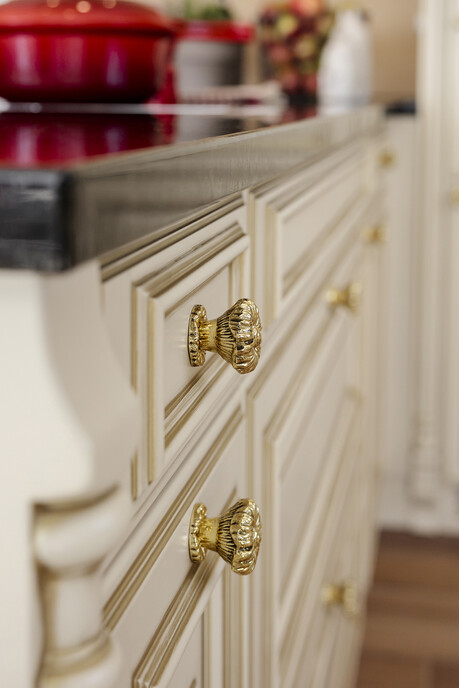 goldfarbene-details-herzog-kuechen Rahmenfront mit goldfarbigen Griffen
